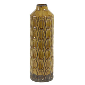 Vase, Dutch Deco Design, Tall Ceramic with Glaze, Ochre Yellow