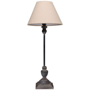 Lamp, Handcrafted 'Stem' Grey Wash Wood with Complementary Linen Shade, Table Light.