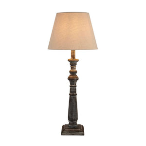 Lamp, Handcrafted 'Column' Grey Wash Wood with Complementary Linen Shade, Table Light