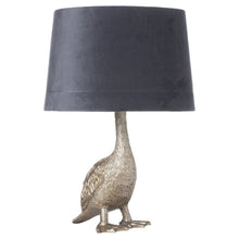 Load image into Gallery viewer, Table Lamp, Gertrude Goose, Silver with Grey Velvet Shade.
