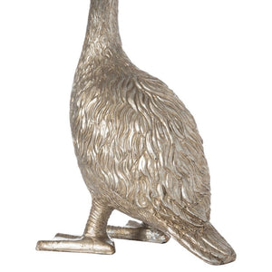 Table Lamp, Gertrude Goose, Silver with Grey Velvet Shade.