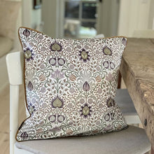 Load image into Gallery viewer, Cushion. Square Velvet, Patterned with Piping. &#39;Lavender&#39; Deco Style. VF

