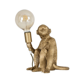 Table Lamp / Light, Sitting Monkey, Table Lamp Holding a Bulb, Gold