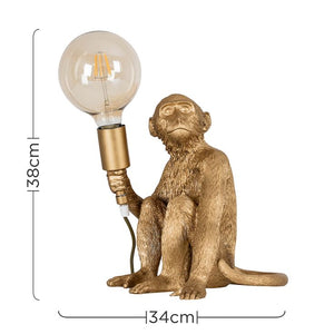Table Lamp / Light, Sitting Monkey, Table Lamp Holding a Bulb, Gold