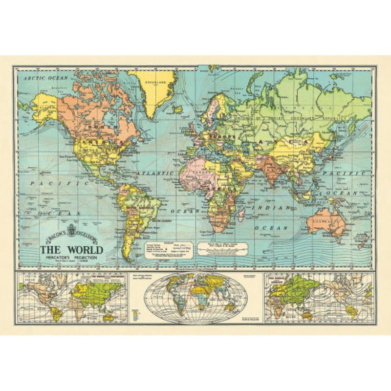 Poster / Wrap Paper, A2 Vintage Inspired Design, World Map Poster