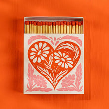 Load image into Gallery viewer, Match Box Square, &#39;Botanical Heart&#39; Red, Pink &amp; White, Safety Matches.
