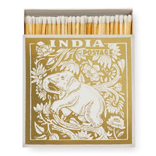 Load image into Gallery viewer, Match Box Square, Indian Elephant Stamp, India Gold Safety Matches.
