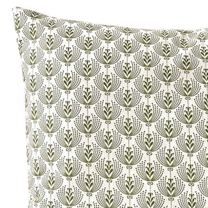 Cushion. Square Cotton, Cream & Olive Green Design 'Miranda' Print. VF