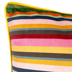 Cushion. Square Velvet, Multi Striped Coloured / Colour, with Piping. VF