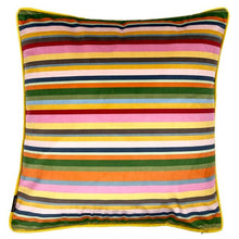 Load image into Gallery viewer, Cushion. Square Velvet, Multi Striped Coloured / Colour, with Piping. VF
