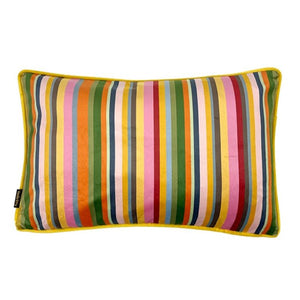 Cushion. Rectangle Velvet Stripe Cushion. Striped, Coloured Pattern. VF.
