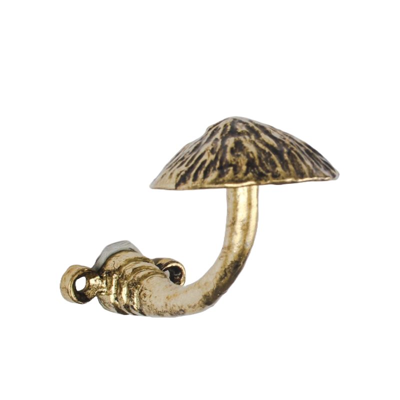 Hook, Antique Gold Single Mushroom Funghi Wall Mount Coat Hook or Door  Knob