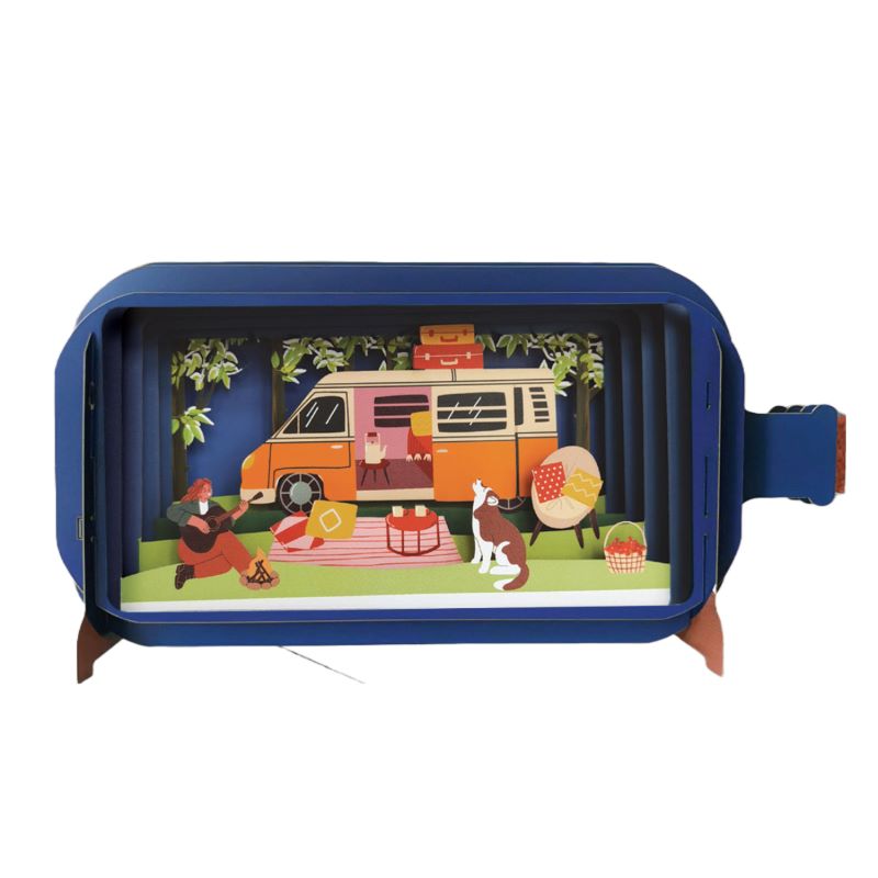 Greeting Card. 3D Pop up. Picnic / Retro Camping. Blank Inside