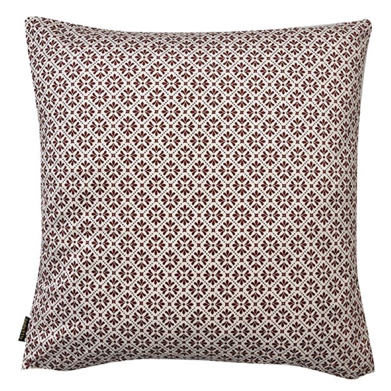 Cushion. Square Velvet, Cream with Rich Red Brown Colour Print / Design. VF