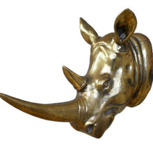 Load image into Gallery viewer, Wall Art, Antique Gold Hippo Ostrich Head, Wall Mount.
