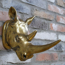 Load image into Gallery viewer, Wall Art, Antique Gold Hippo Ostrich Head, Wall Mount.
