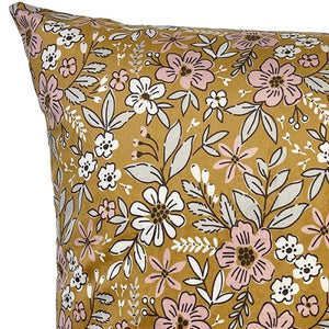 Cushion. Square Velvet, Patterned, 'Spruce' Golden Yellow Floral Design. VF