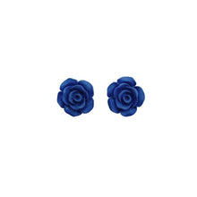 Load image into Gallery viewer, Earrings, Studs, Rose Design with Silver Coloured Ear Post, Navy Blue
