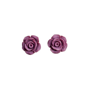 Earrings, Studs, Rose Design with Silver Coloured Ear Post, Burgundy