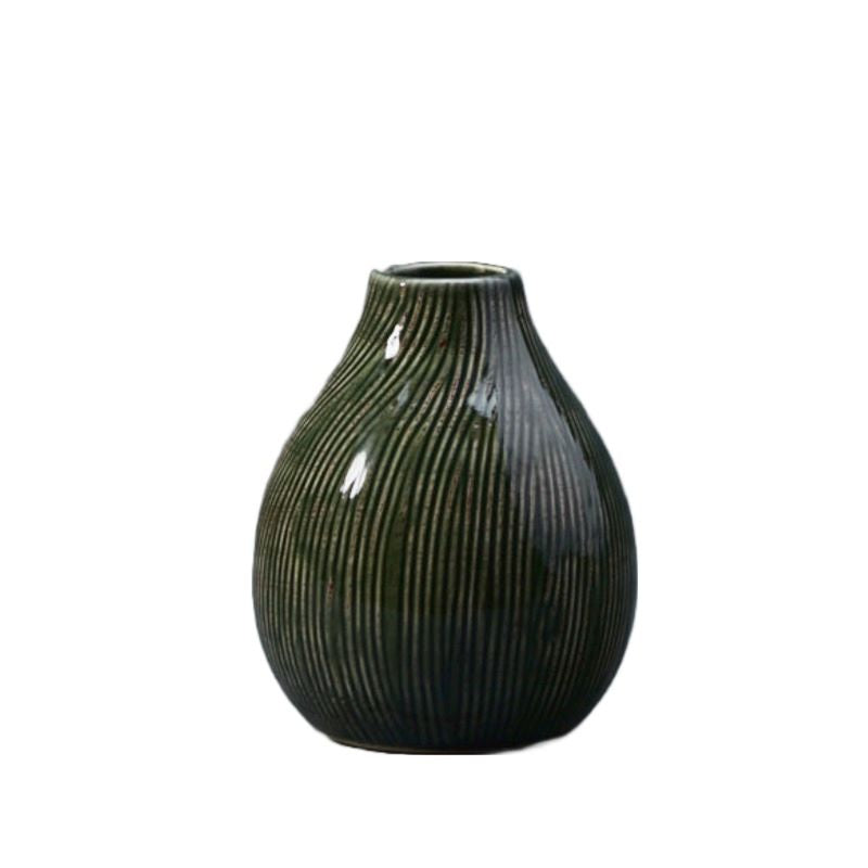 Vase, Small Green Ceramic Vase with Swirl Design. Earthy Green.