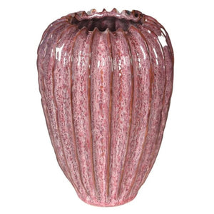 Vase, Pink Ribbed, Hand Made Ceramic Vase with Glaze