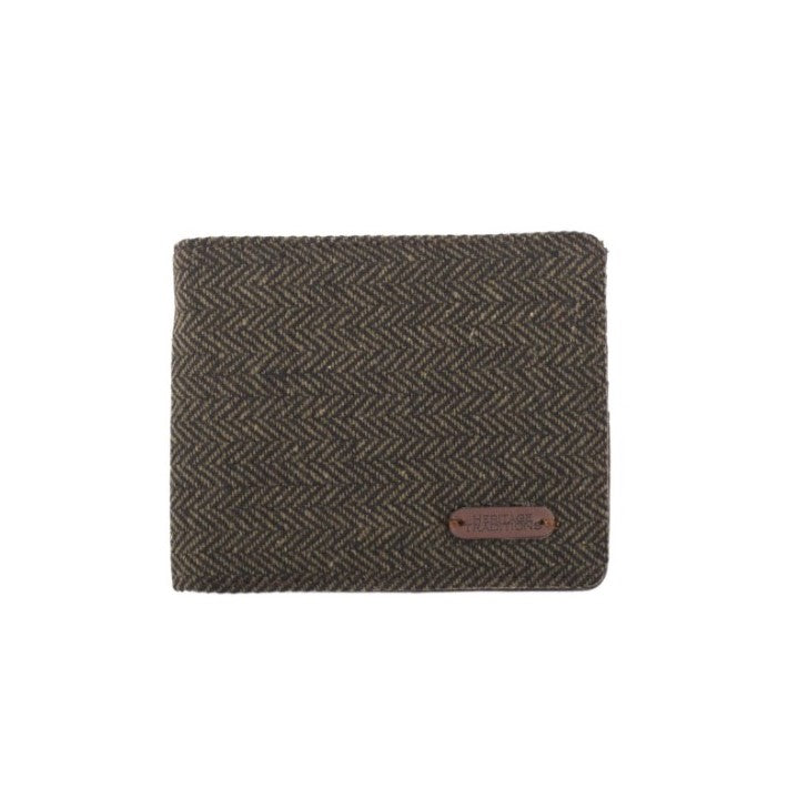 Wallet, Tweed Herringbone, Green, Wool Mix with card and note sections