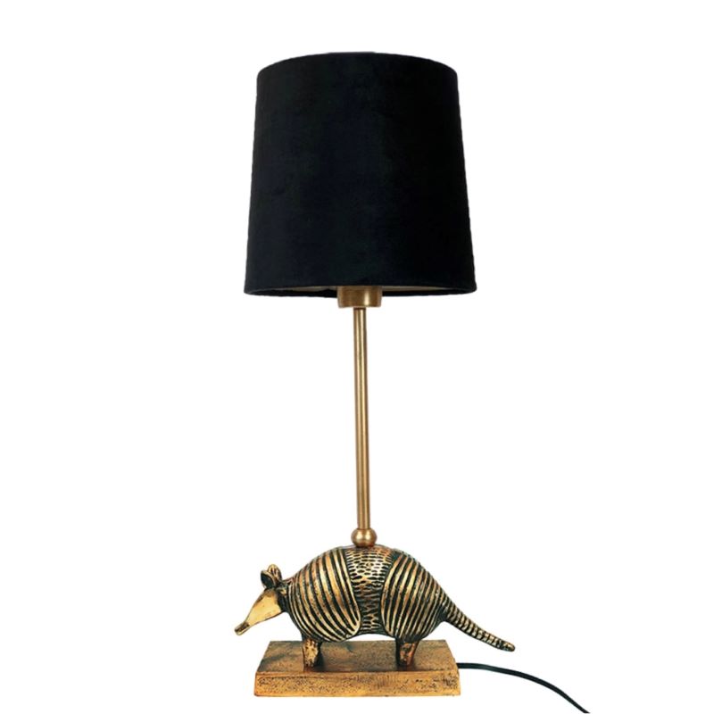 Table Lighting, Armadillo Lamp, Brass Finish with Black Velvet Shade.
