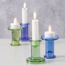 Load image into Gallery viewer, Candle Holder, Glass, Reversible, Light Green, Light Blue, Dark Green, Dark Blue
