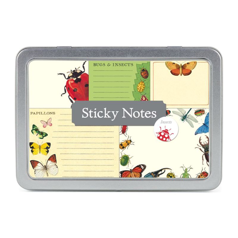 Stationery Sticky Note Pads in a Tin, Vintage Inspired Designs, 'Bugs / Butterflies / Insects'
