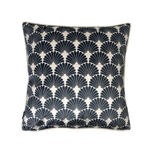 Load image into Gallery viewer, Cushion. Square Velvet, with Piping. Cream, Blue Fans Designs. VF

