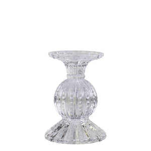 Candleholder, Danish Glass Pearl Edges Candlestick Holder in Clear, Short, for Dinner Candles