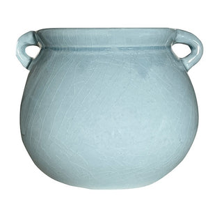 Plant Pot, Danish Glazed Pottery. Pot with Handles - Light Blue VF