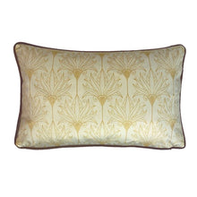 Load image into Gallery viewer, Cushion. Rectangle Velvet Cushion. Cream &amp; Gold Pattern with Brown Piping &amp; reverse VF
