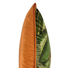 Load image into Gallery viewer, Cushion. Square Velvet, with Piping. Green and Orange Fern Pattern. VF
