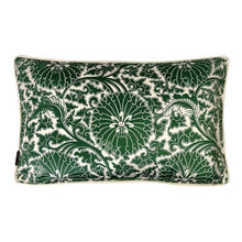 Load image into Gallery viewer, Cushion. Rectangle Velvet Cushion. Cream and Green Circle Pattern. VF.
