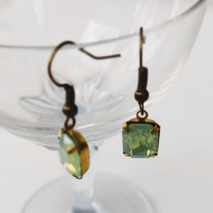 Earrings, Bronze Style Ear Wire Fitting, Green/Blue Stone in Bronze Setting