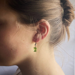 Earrings, Bronze Style Ear Wire Fitting, Green/Blue Stone in Bronze Setting