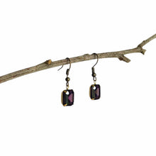 Load image into Gallery viewer, Earrings, Bronze Style Ear Wire Fitting, Dark Purple Stone in Bronze Setting
