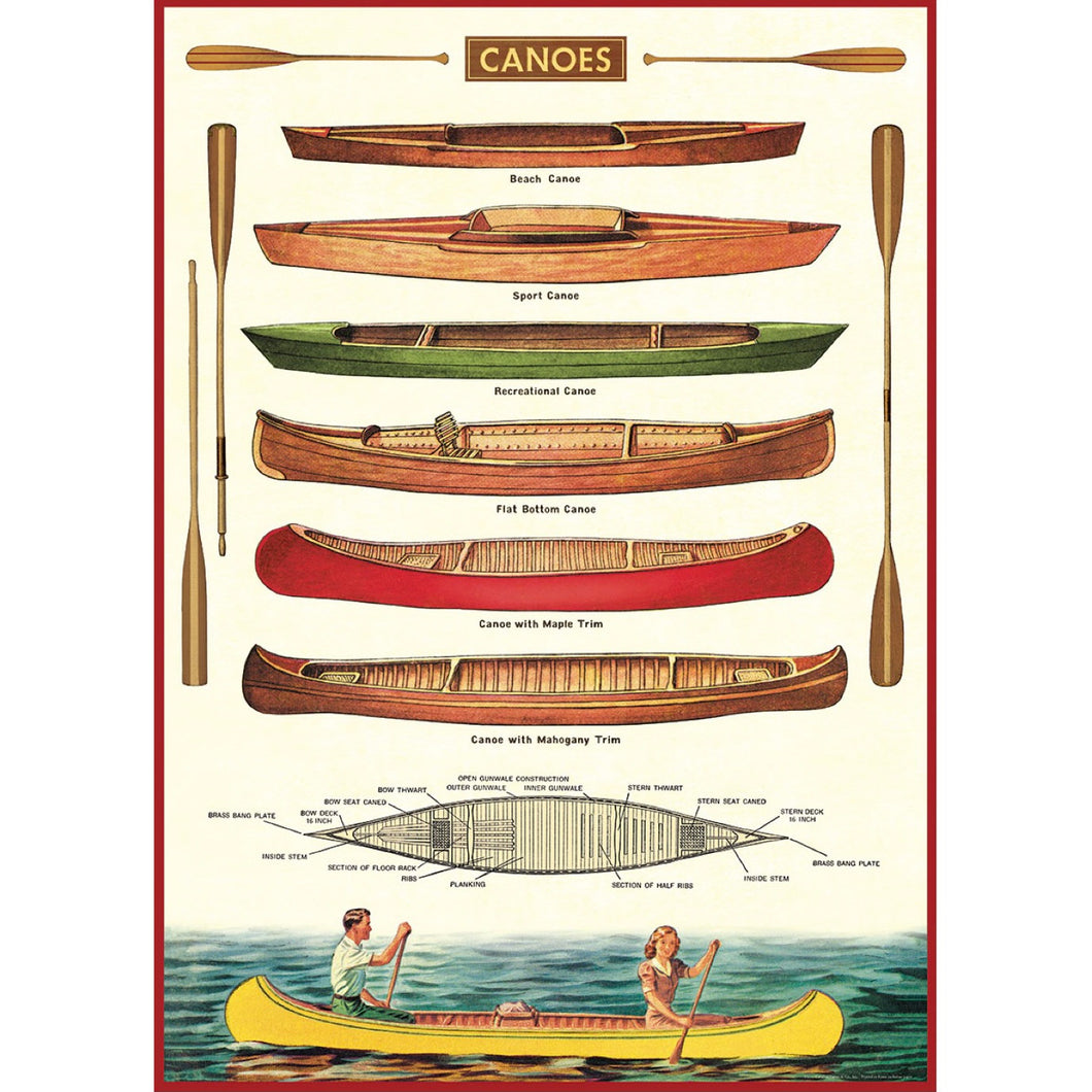 Poster / Wrap Paper, A2 Vintage Inspired Design, Canoes