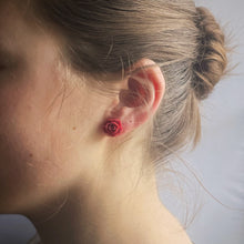 Load image into Gallery viewer, Earrings, Studs, Rose Design with Silver Coloured Ear Post, Red
