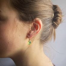 Load image into Gallery viewer, Earrings. Short Drop Ear Hook, Bronze Fixings. Soft Blue/Green Teardrop Style Stone.
