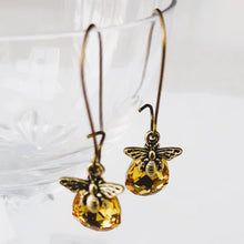 Load image into Gallery viewer, Earrings, Amber Style Stone with Bronze Hook Clasp, Tear Drop Stone
