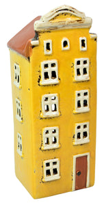Candle House, Ceramic Dutch House Tea Light Holder, Glazed Pottery, Tall Yellow