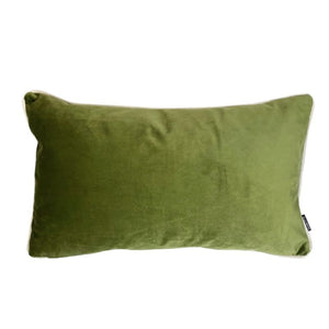 Cushion. Rectangle Velvet Cushion. Cream and Green Fans.