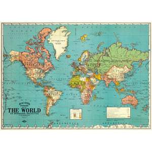 Poster / Wrap Paper, A2 Vintage Inspired Design, World Map Poster