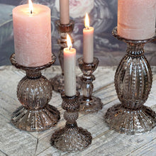 Load image into Gallery viewer, Candleholder, Danish Glass Pearl Edges Candlestick Holder in Mocca Brown Tint, Tall, for Dinner Candles
