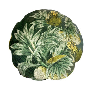 Cushion, Round / Circular 'Palms' Green Leaf Print with Gold Piping VF