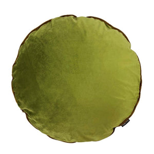 Cushion, Round / Circular 'Jackfruit' Green, Yellow, Cream Print with Gold Piping VF