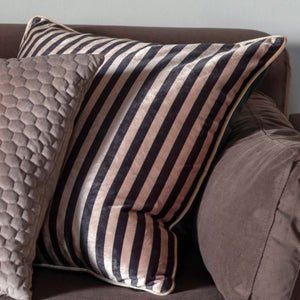 Cushion. Striped Black & Gold. Piping Edge. Large Square. Feather Filled.
