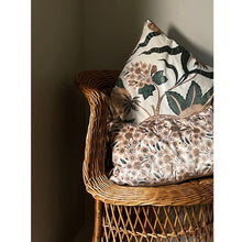 Load image into Gallery viewer, Rectangle Velvet Cushion. Cream, Petit Brown Flowers with Brown Piping.  VF
